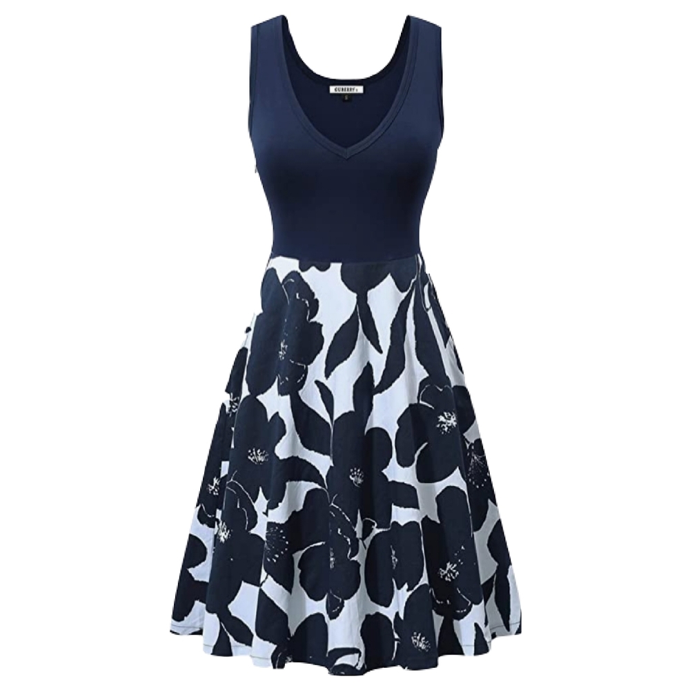 Guberry Sleeveless V Neck Floral Midi Dress